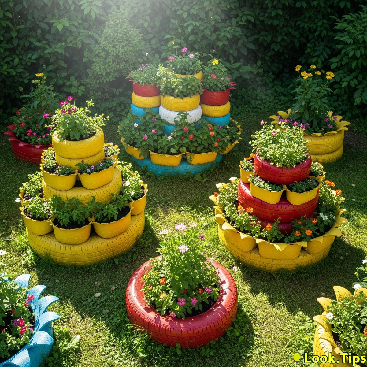 4. Tire-d No More: Repurposed Tire Planters and Seating