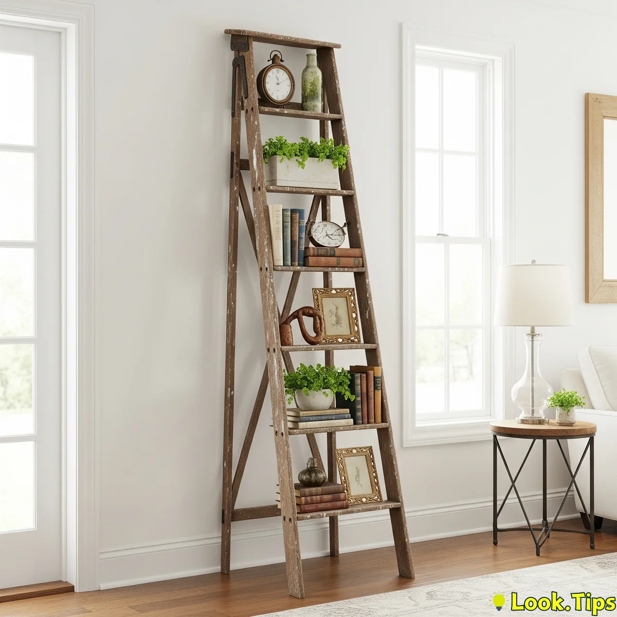 6. Ladder Shelves: Upcycled Storage with Vintage Charm